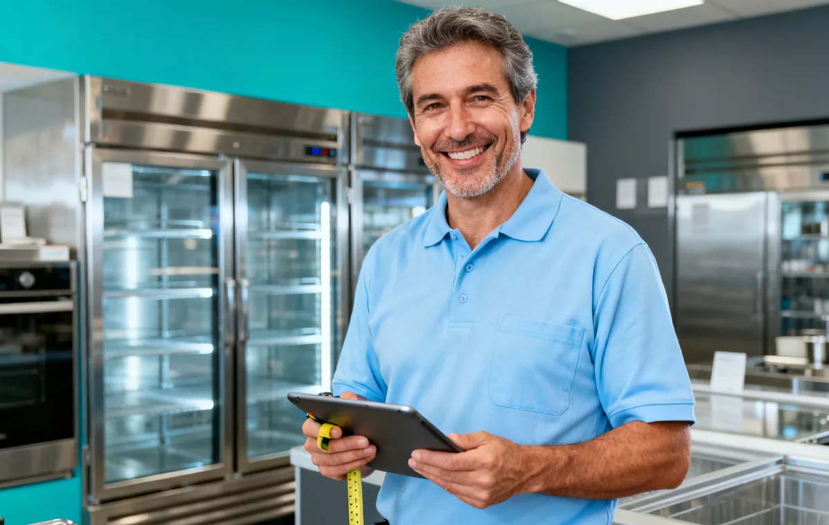 Conseiller Vitrifroid en showroom de vitrines frigorifiques
